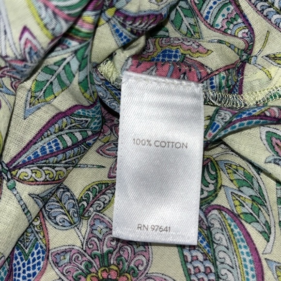 J. Jill One Pocket Shirred Back Button Up Shirt Key Lime Whimsical Dragonflies M - Picture 9 of 9